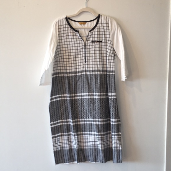 Aurelia Kurta XXL  Black White Pattern Indian Attire 100% Cotton - Picture 1 of 10